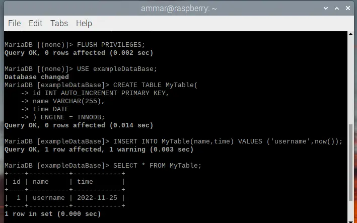 mysql en frambuesa pi