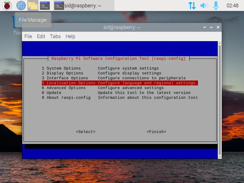 raspi-config localization option