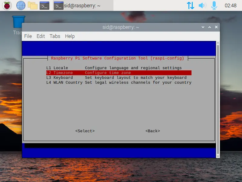 opción de zona horaria raspi-config