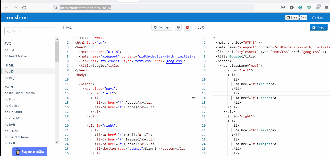 オンライン HTML から JSX へのコンバーター
