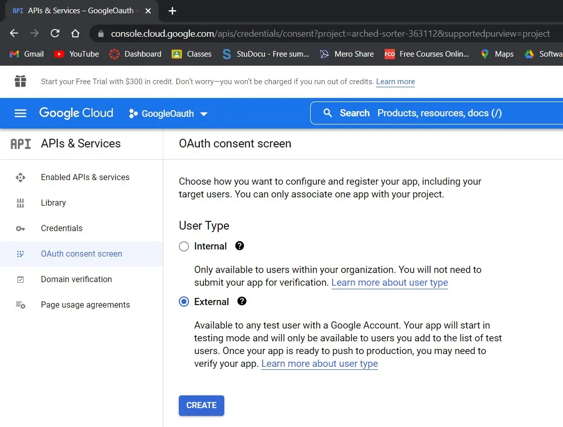 create an oauth consent screen