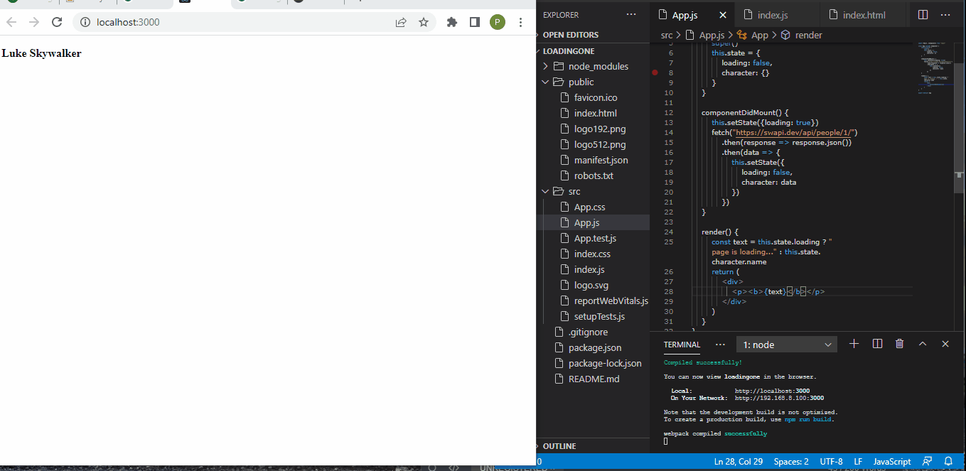 Use this.state Function to Load Screen Using React Output