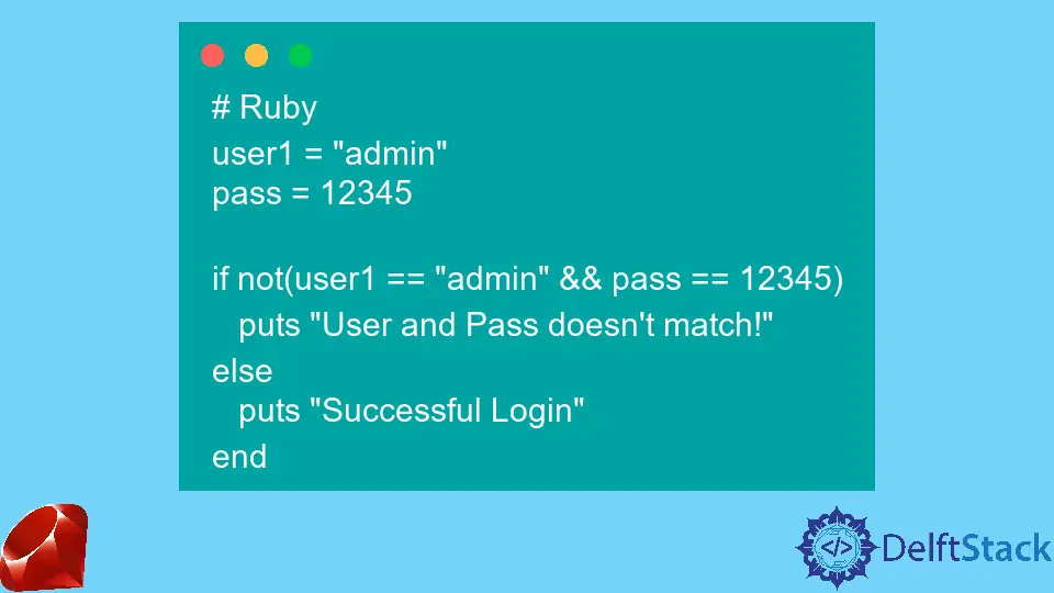 La palabra clave no en Ruby