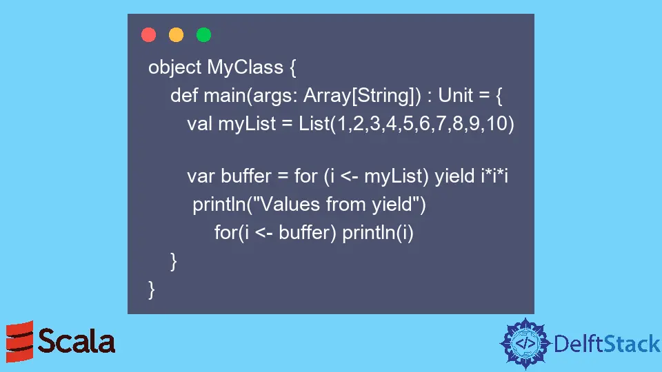 La palabra clave yield en el lenguaje de programación Scala