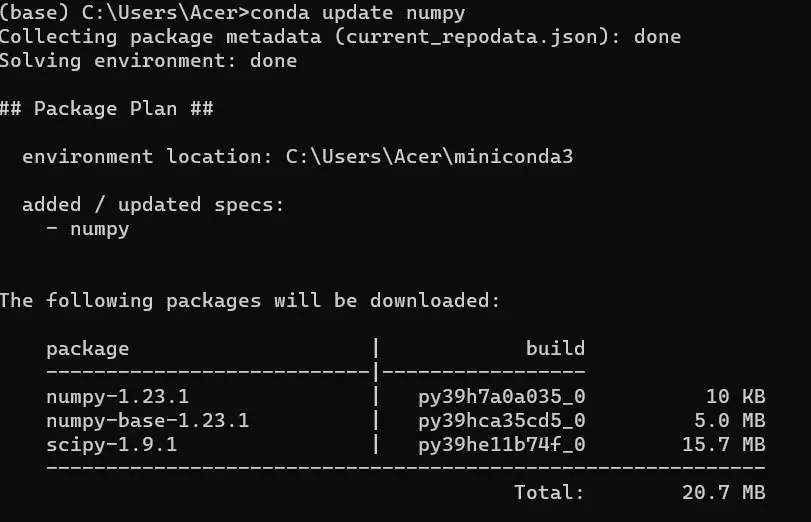 numpy Update