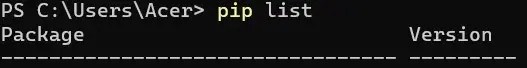 Windows Terminal - pip list