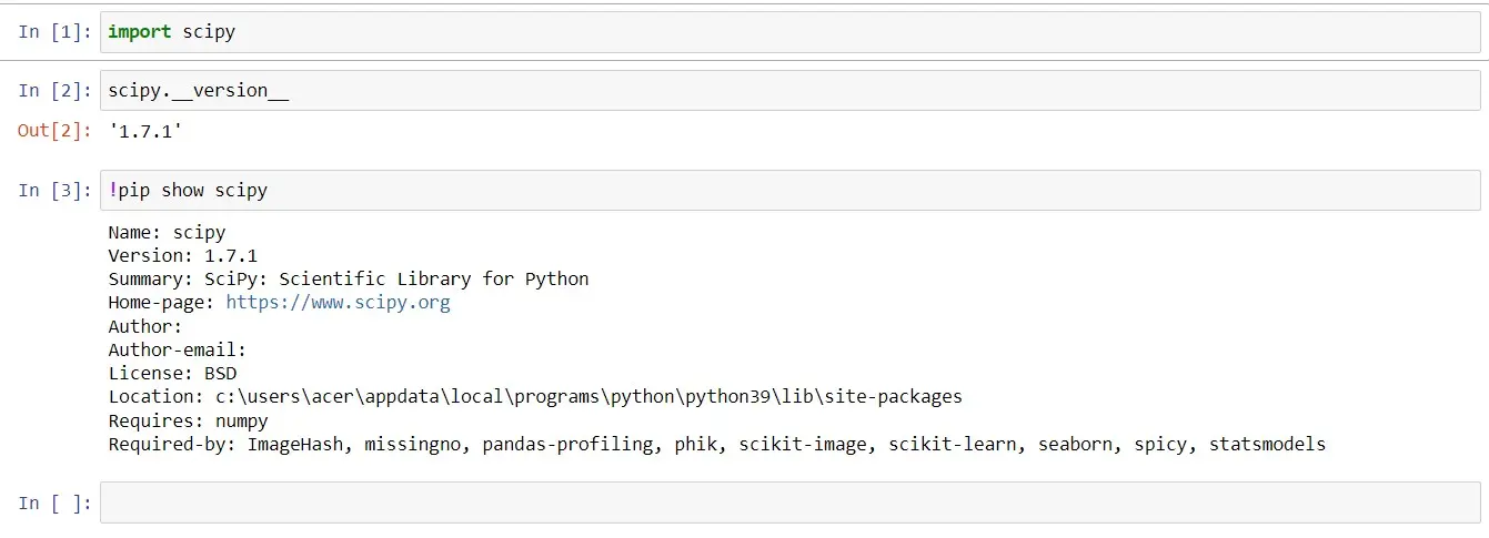 Versión de Scipy en Jupyter Notebook