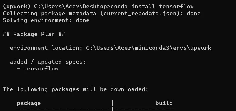 Instalación de TensorFlow en el entorno