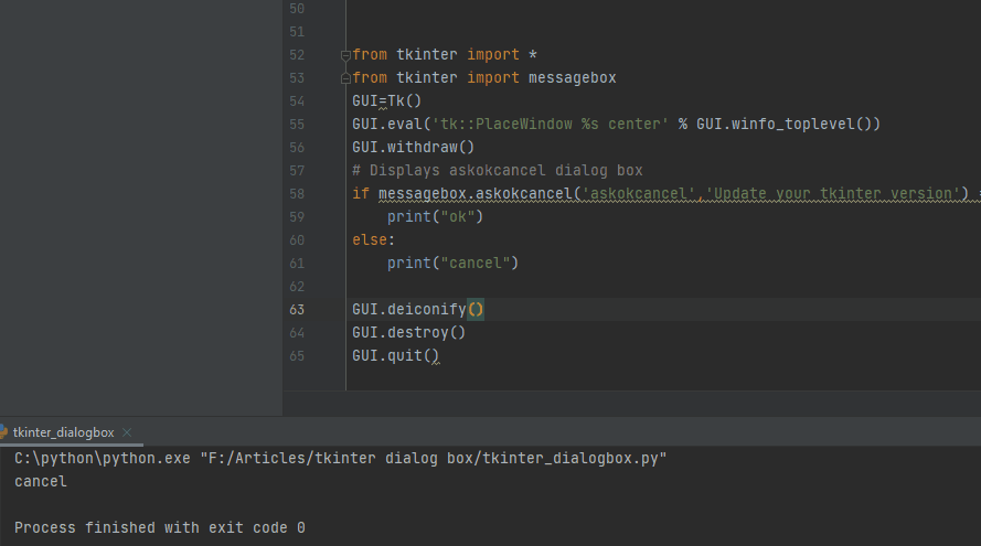 askokcancel() dialog box