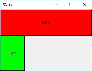 Tkinter pack Método de disposición Relleno en dirección X,Y