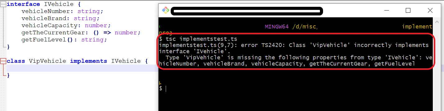 TypeScript compiler error when using implements