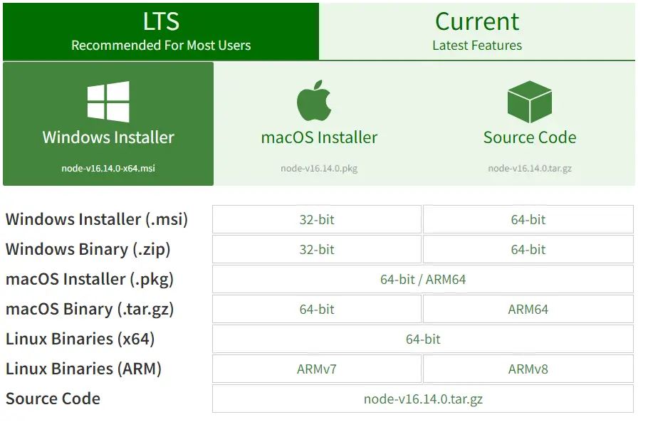 从站点下载 node.js