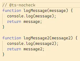 ignoring all lines next to the comment after using ts-nocheck in typescript