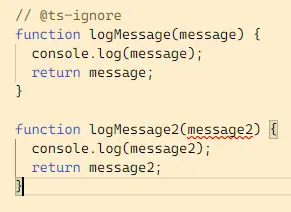 ignoring all lines next to the comment before using ts-nocheck in typescript