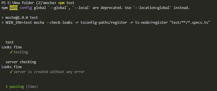 mocha tests checking in typescript