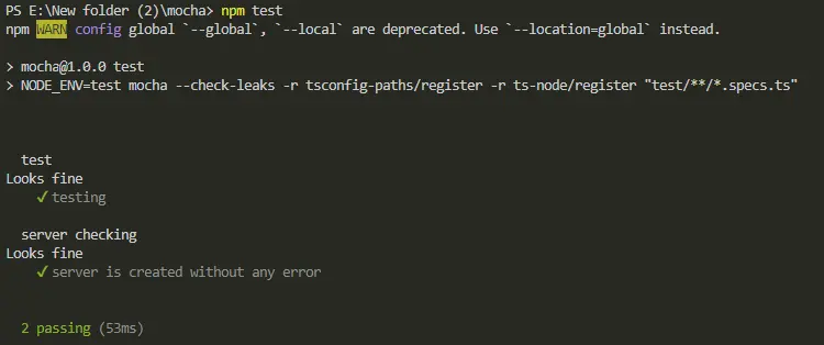 mocha tests checking in typescript