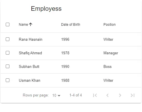 table in react typescript using material ui