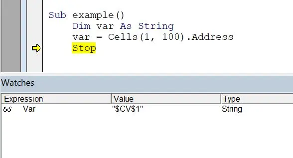 Address() 関数で Cells() 関数を使用