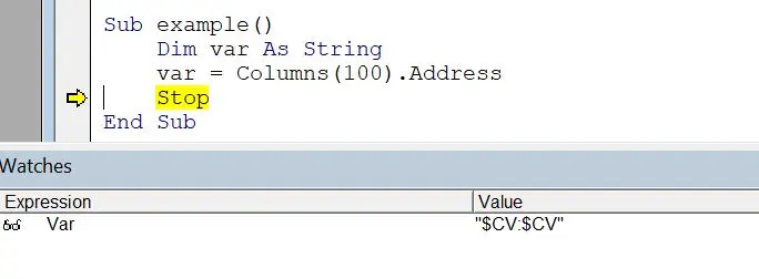 Verwenden Sie Columns().Address-Funktion