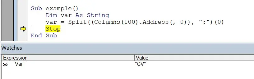 Columns().Address 関数で Split() 関数を使用する