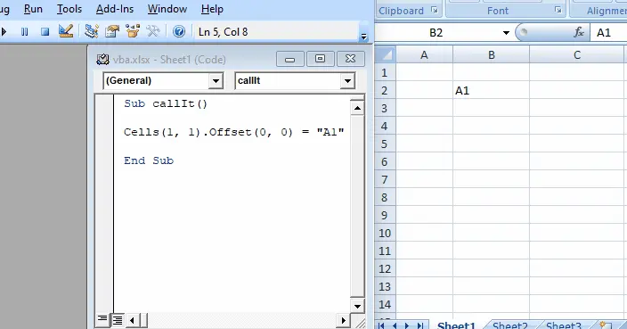 Fügen Sie Werte mit der Offset-Methode in Zellen in VBA hinzu