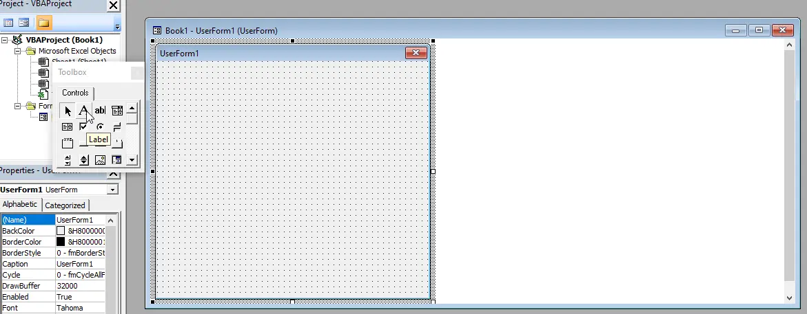 call userform initialize in vba - click on the button to add input fields and labels