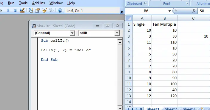 VBA で単一の非連続セルの値を変更