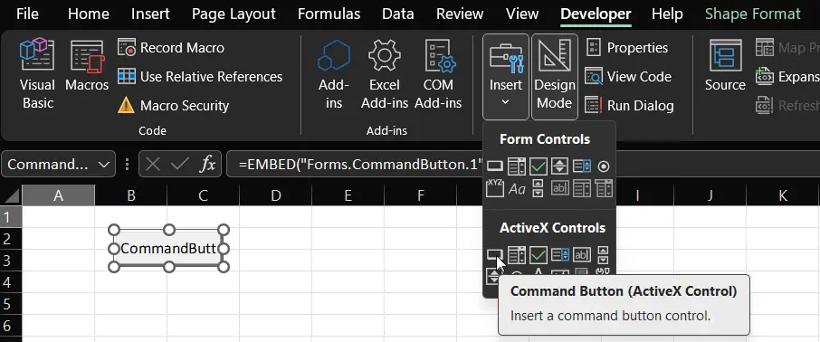 워크시트에 CommandButton 추가