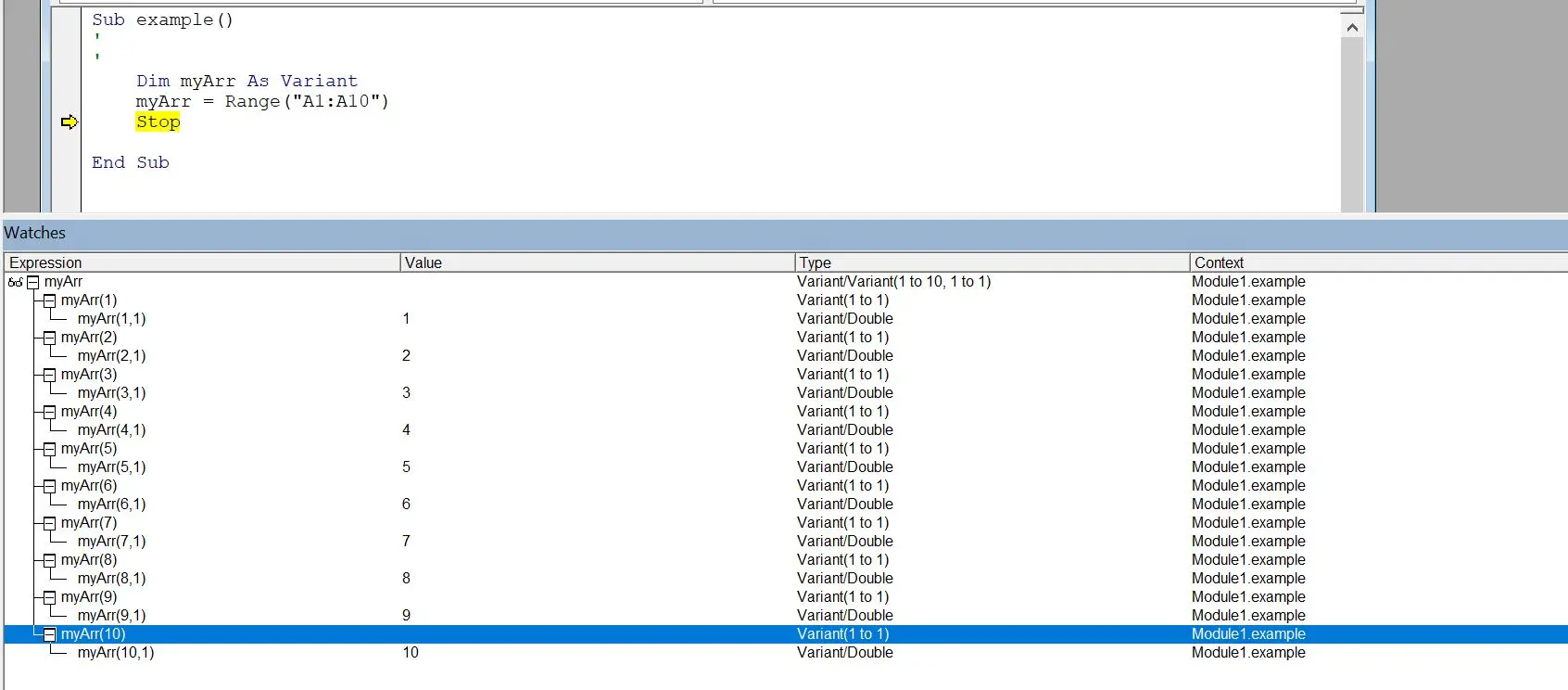 VBA を使用して Excel で特定の範囲から配列を作成する - 画像 1