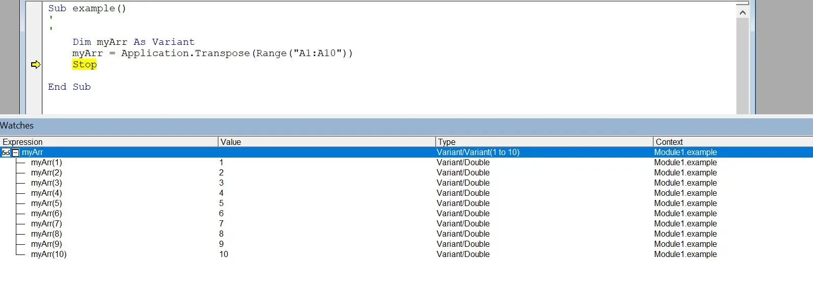 create an array from a specific range in excel using vba - image two