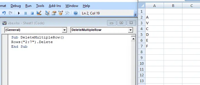 VBA 코드에서 행 함수를 사용하여 여러 행 삭제