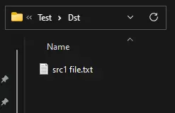dst folder after transferring files from src to dst using file system object in VBA
