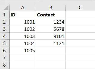 Example sheet with contact info