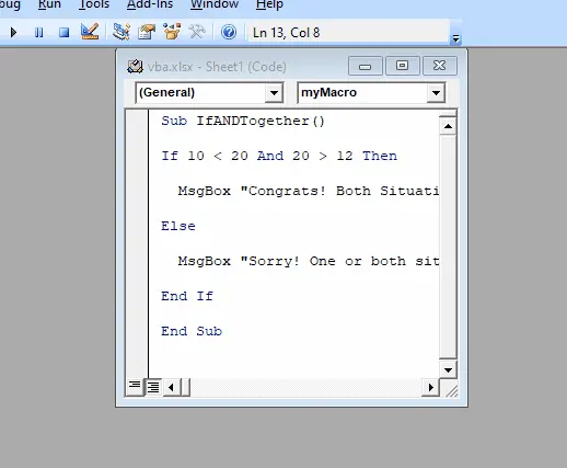 VBA IF ステートメントで AND 演算子を使用する