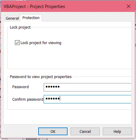 Protection Tab set password