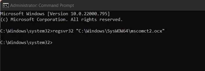 register mscomct2.ocx in cmd