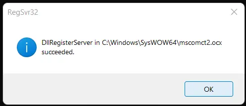 registering mscomct2 successful