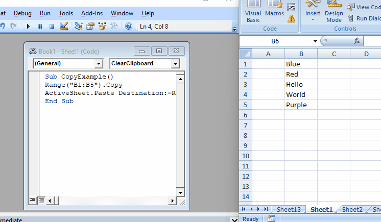 最初に VBA の例で選択を貼り付けます