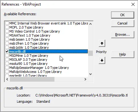 Configuración de la referencia para ArrayList en VBA Paso 3