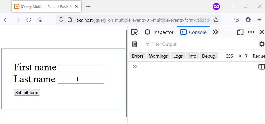 Múltiples eventos en formulario HTML usando jQuery