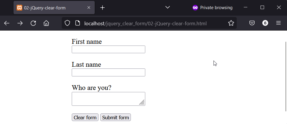 Clear form field using jQuery find method