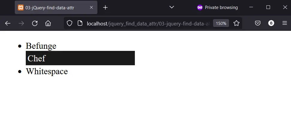 jQuery フィルター メソッドを使用して属性でデータを検索