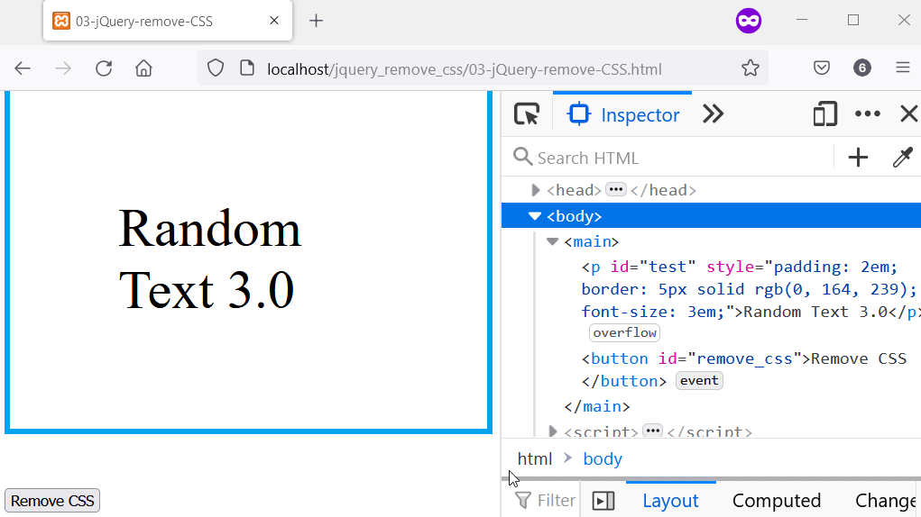 Entfernen Sie eine CSS-Eigenschaft mit der jQuery .removeAttr() API