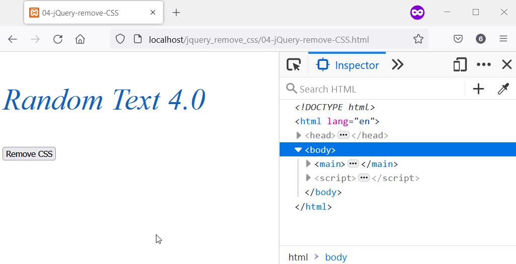 Entfernen Sie eine CSS-Eigenschaft mit der jQuery .removeClass() API