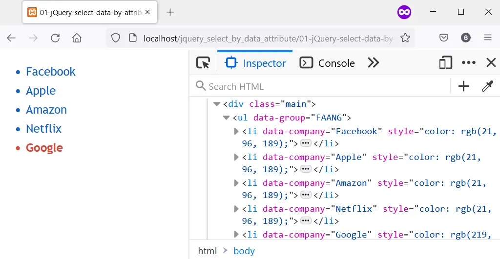 jQuery Seleccionar atributo de datos usando la etiqueta HTML como proxy