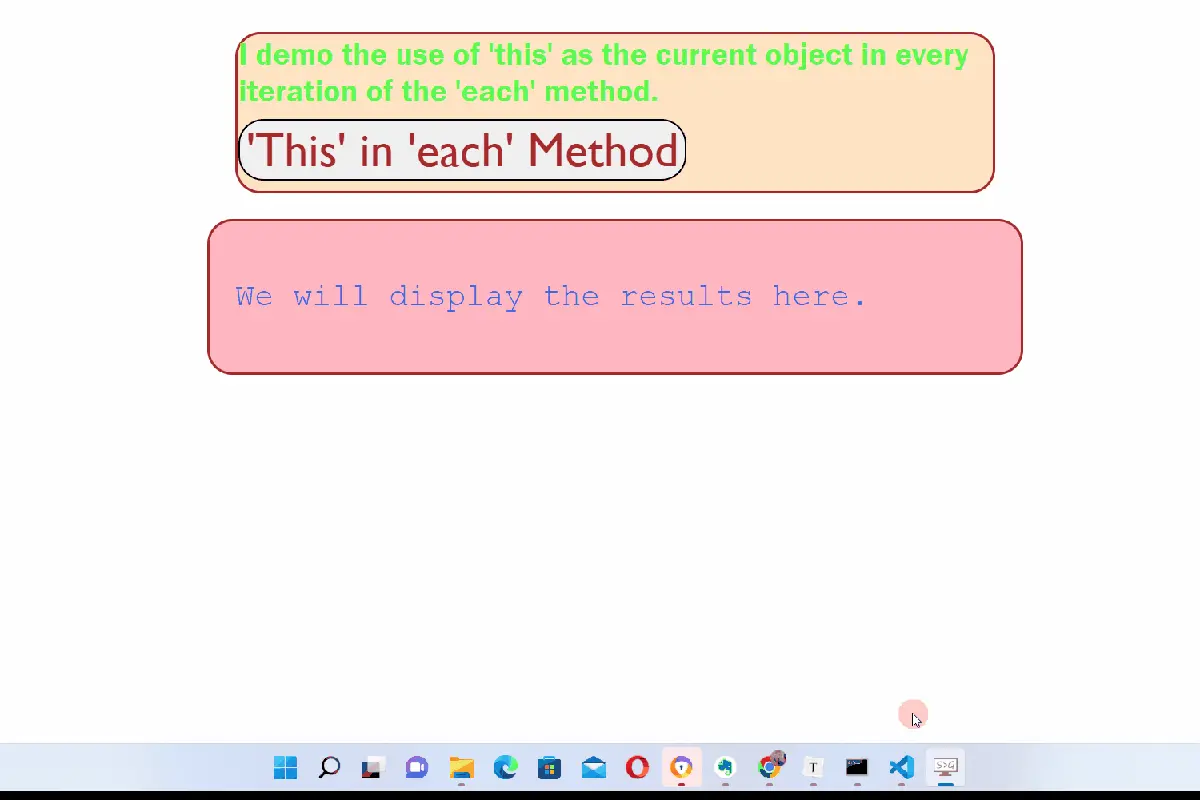 &rsquo;each&rsquo; メソッドのすべての反復内の&rsquo;this&rsquo; キーワード