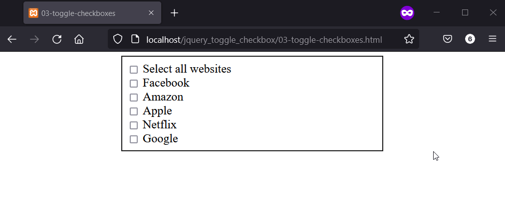 jQuery の trigger() メソッドを使用してすべてのチェックボックスを選択